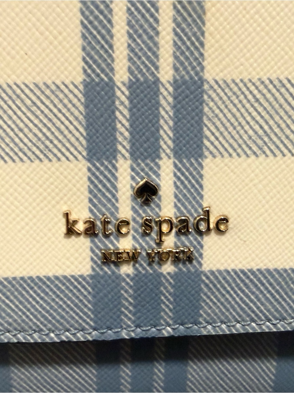 kate spade Brynn crossbody light blue and cream plaid with gold logo - Picture 2 of 7